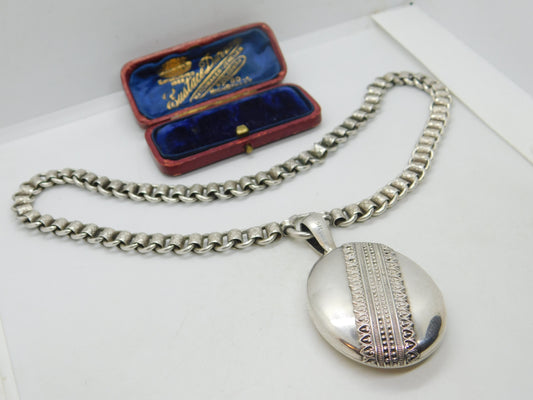 Victorian Sterling Silver Collar Double Locket Necklace Antique c1880