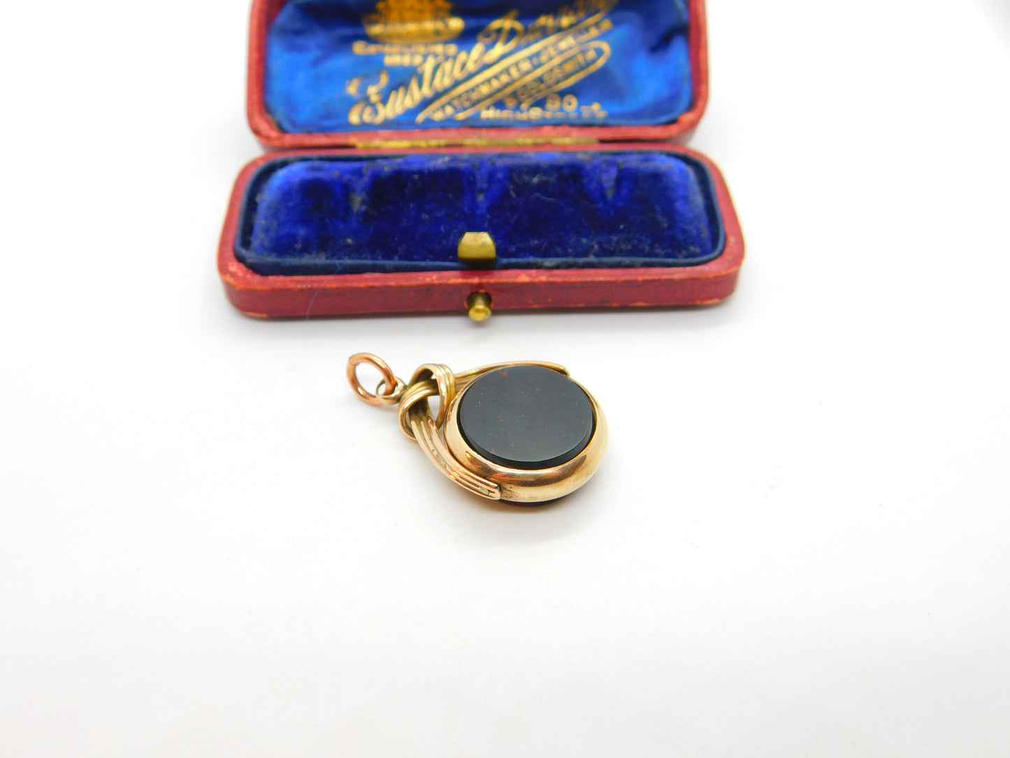 Victorian 9ct Rose Gold Bloodstone & Carnelian Fob Spinner c1900 Antique