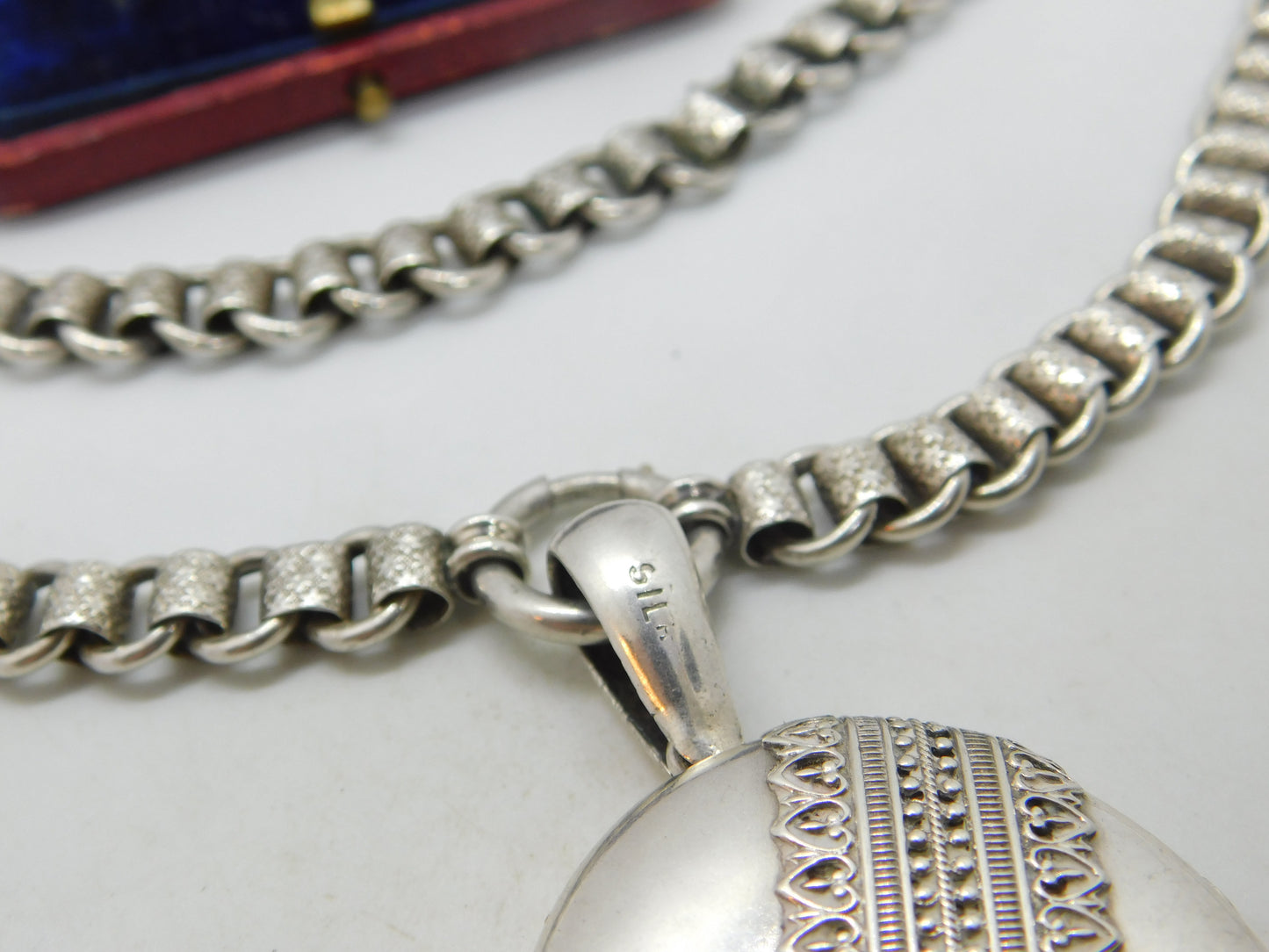 Victorian Sterling Silver Collar Double Locket Necklace Antique c1880