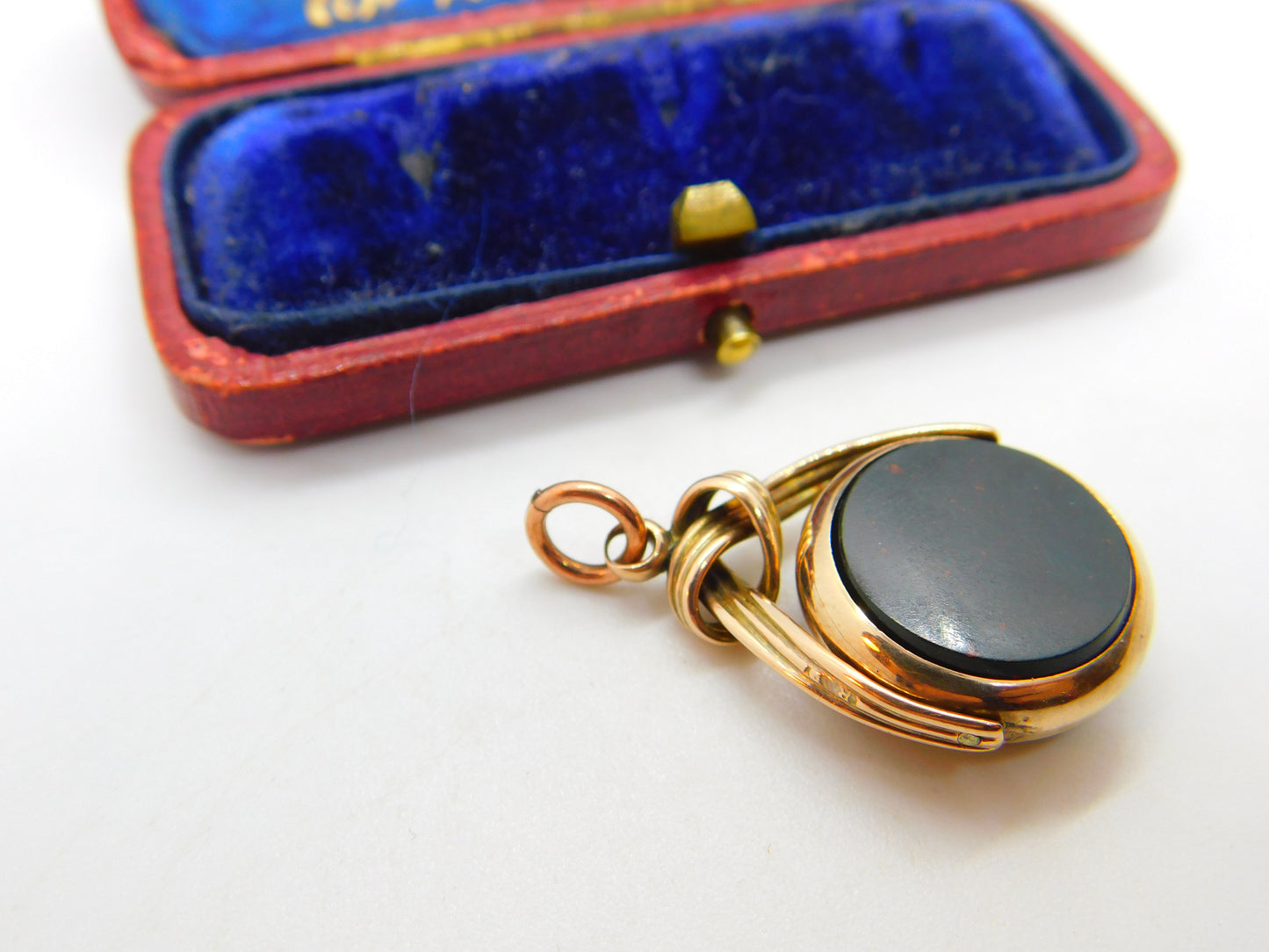 Victorian 9ct Rose Gold Bloodstone & Carnelian Fob Spinner c1900 Antique