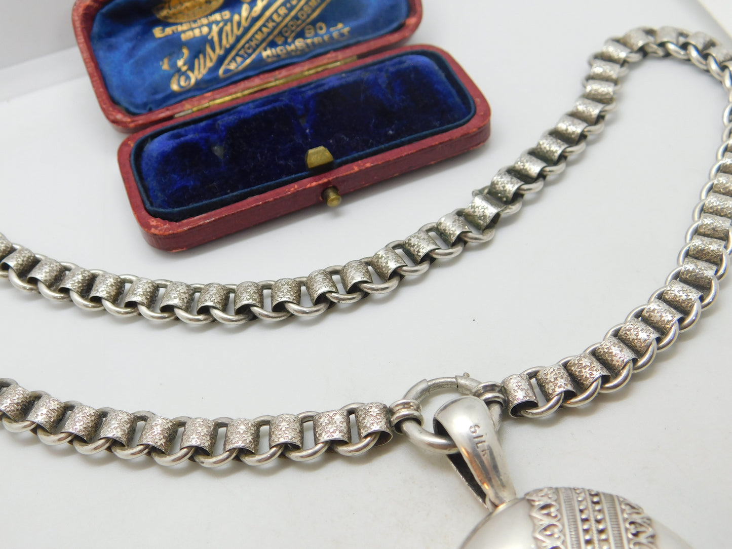 Victorian Sterling Silver Collar Double Locket Necklace Antique c1880