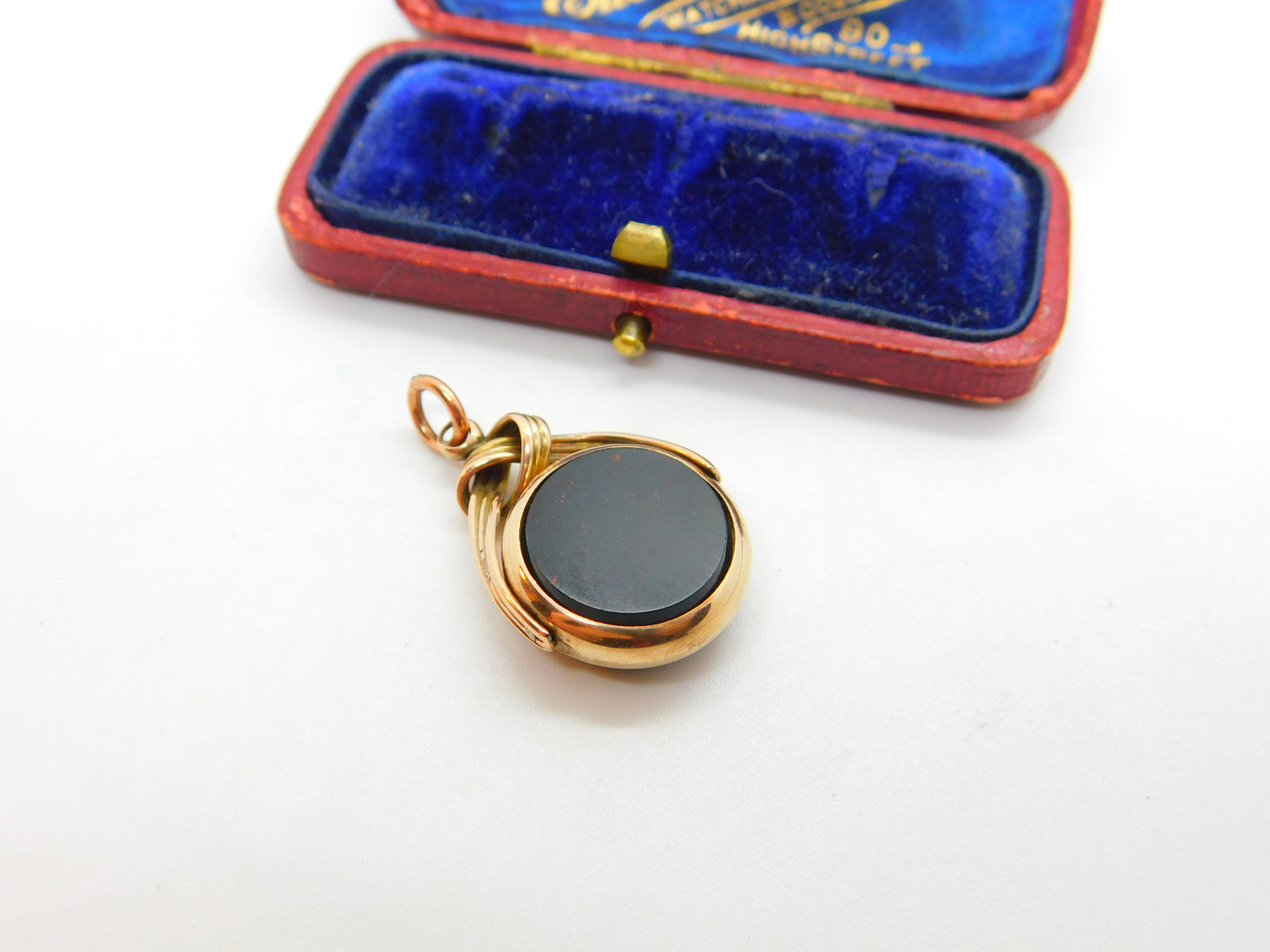 Victorian 9ct Rose Gold Bloodstone & Carnelian Fob Spinner c1900 Antique