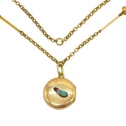 Victorian Gold Plated Shibayama Insect Locket Necklace Antique c1880