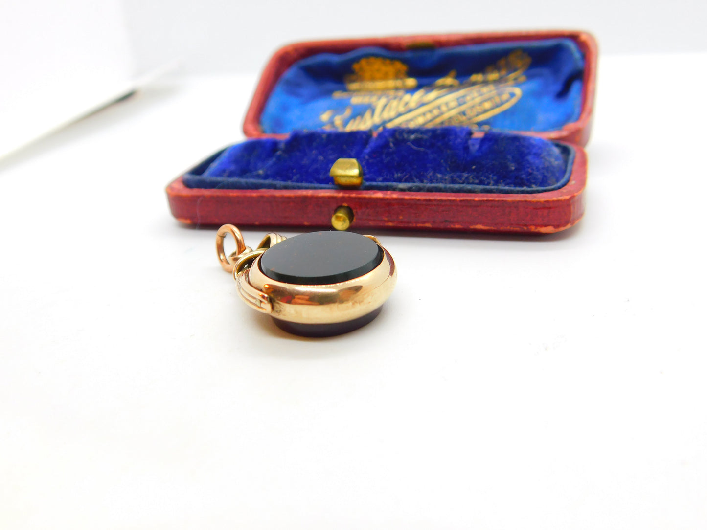 Victorian 9ct Rose Gold Bloodstone & Carnelian Fob Spinner c1900 Antique