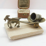 Victorian Gilt Metal & Marble Goat Cart Novelty Thimble Holder c1890 Antique