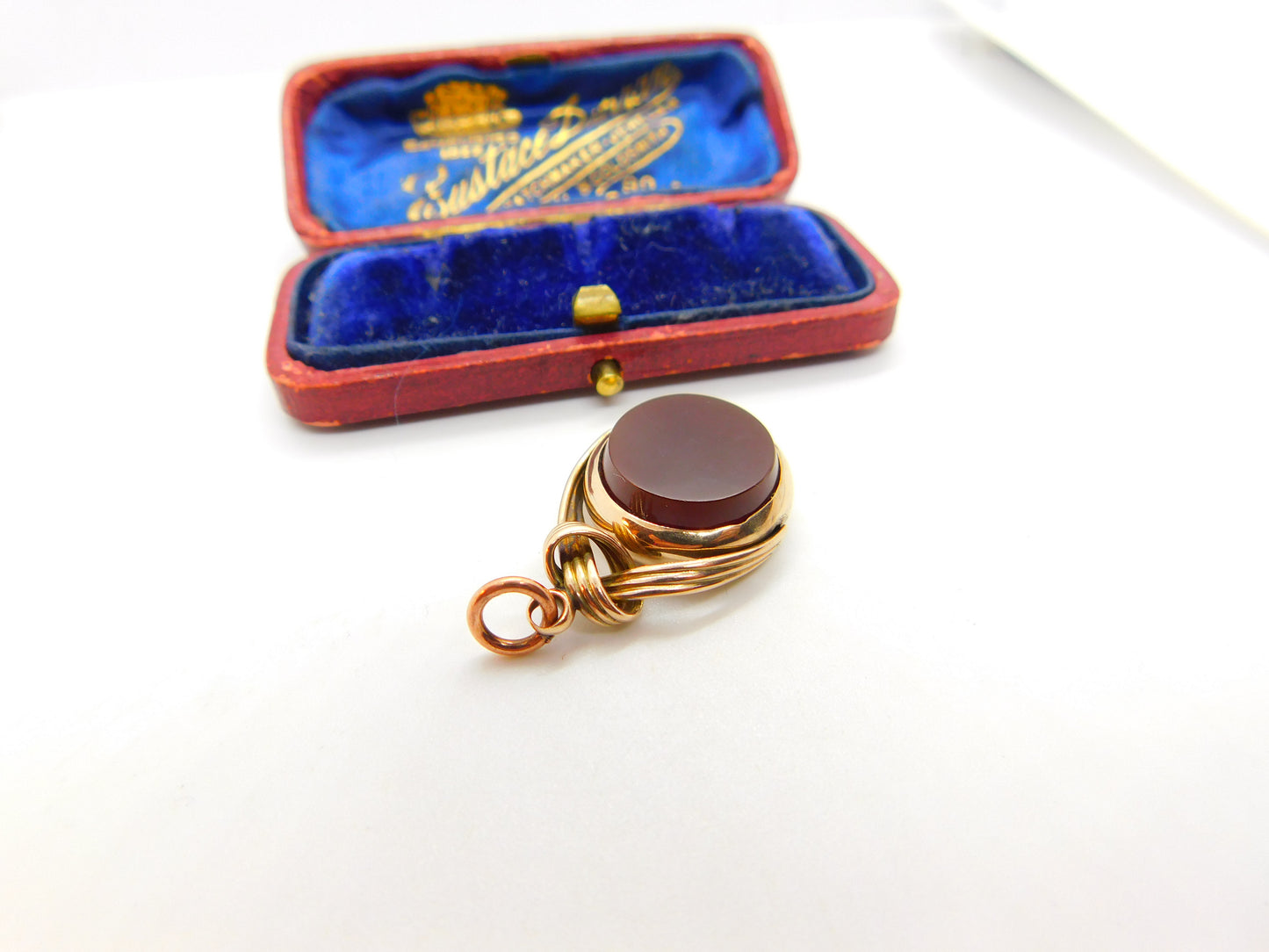 Victorian 9ct Rose Gold Bloodstone & Carnelian Fob Spinner c1900 Antique