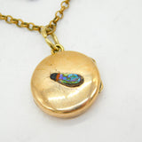 Victorian Gold Plated Shibayama Insect Locket Necklace Antique c1880