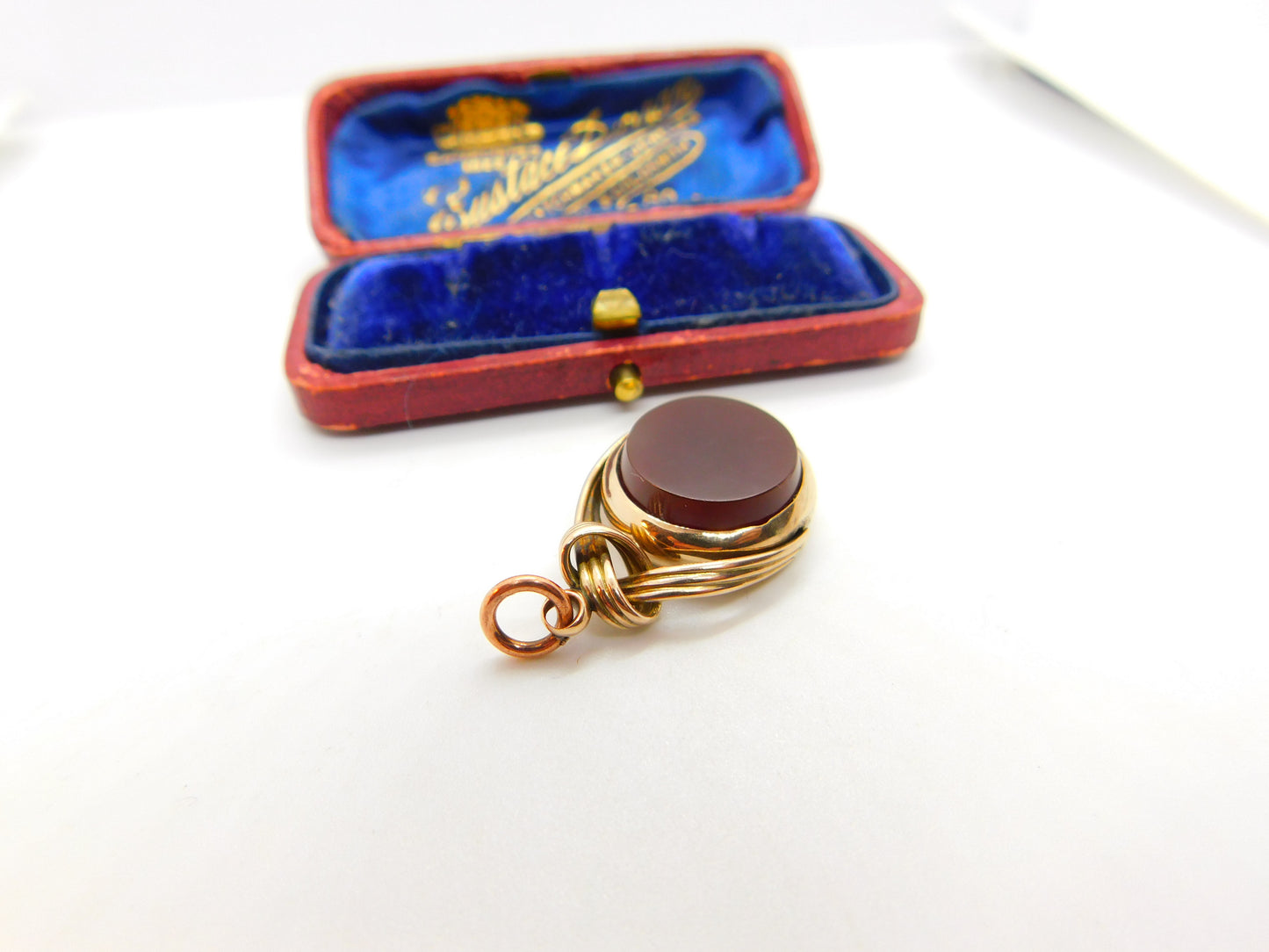 Victorian 9ct Rose Gold Bloodstone & Carnelian Fob Spinner c1900 Antique