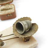 Victorian Gilt Metal & Marble Goat Cart Novelty Thimble Holder c1890 Antique