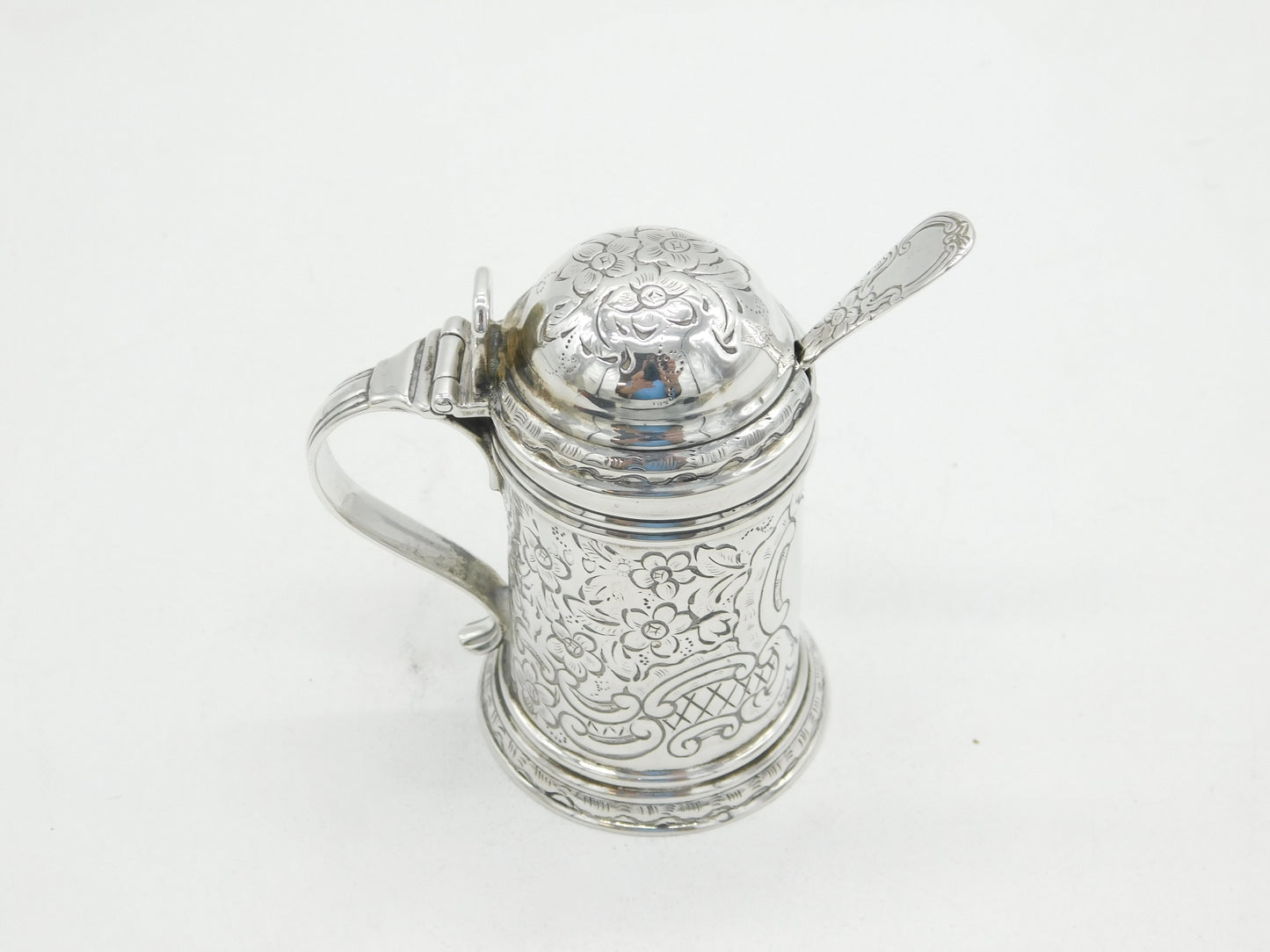 Victorian Sterling Silver Novelty Tankard Form Mustard Pot Antique 1890 London