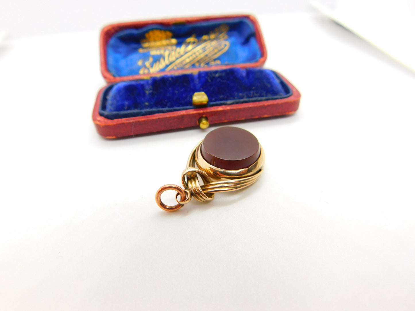 Victorian 9ct Rose Gold Bloodstone & Carnelian Fob Spinner c1900 Antique