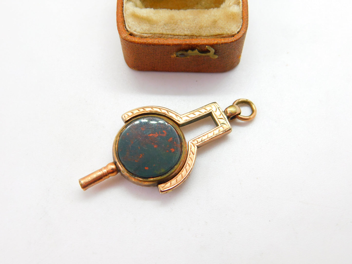 Victorian 10ct Gold, Bloodstone & Carnelian Watch Key Spinner Fob Antique c1900