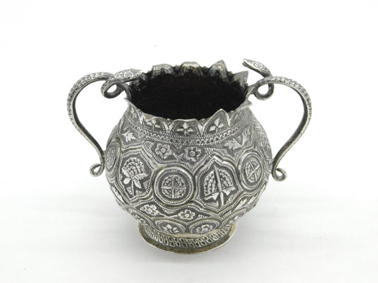 Victorian Kutch Indian Sterling Silver Snake Form Sugar Bowl Antique c1880