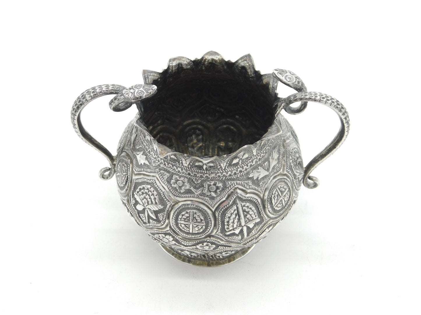 Victorian Kutch Indian Sterling Silver Snake Form Sugar Bowl Antique c1880