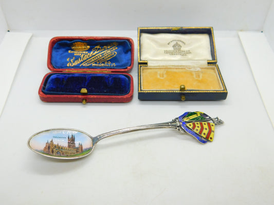 Sterling Silver & Enamel Gloucester Souvenir Spoon Antique 1912 Birmingham