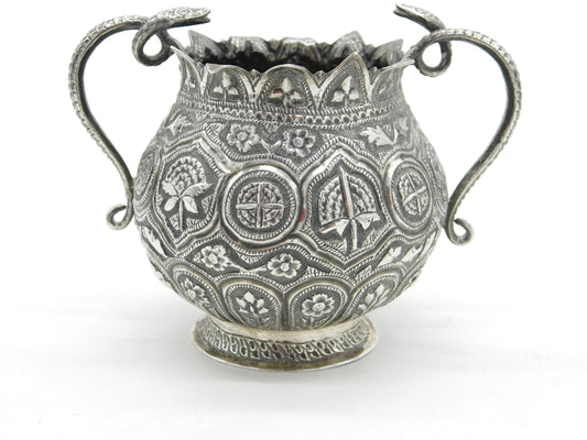 Victorian Kutch Indian Sterling Silver Snake Form Sugar Bowl Antique c1880