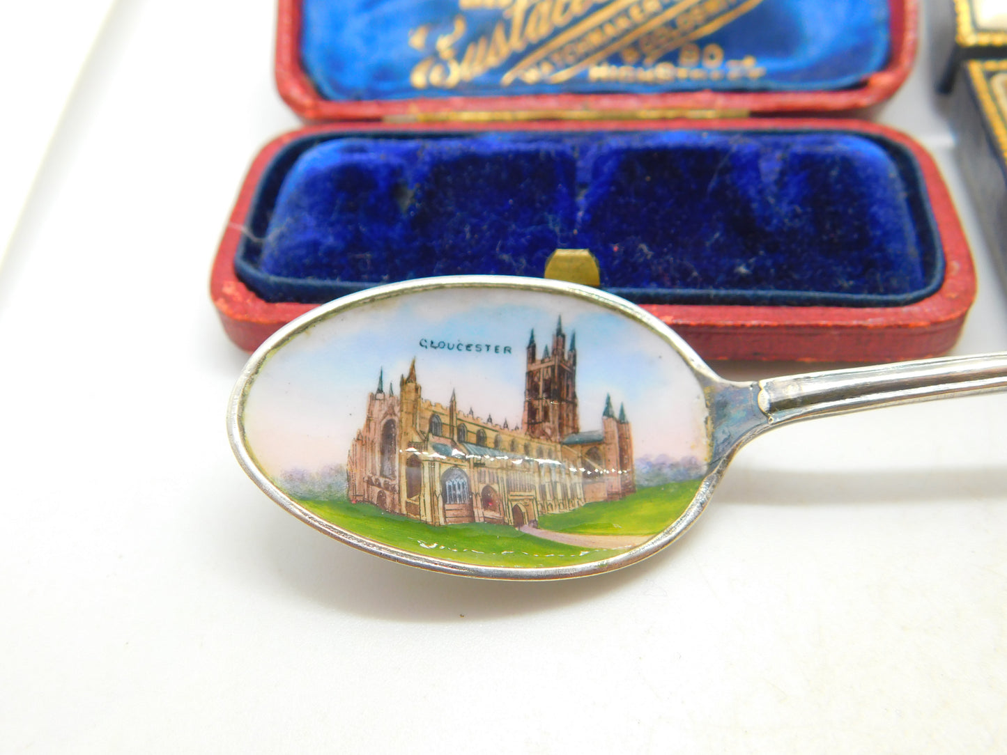 Sterling Silver & Enamel Gloucester Souvenir Spoon Antique 1912 Birmingham