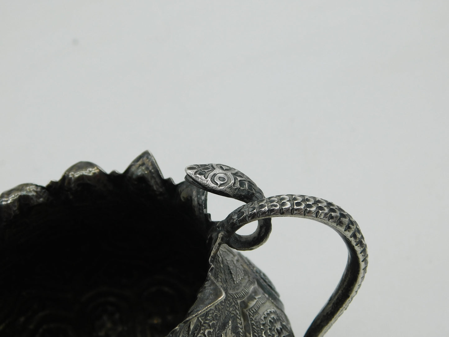 Victorian Kutch Indian Sterling Silver Snake Form Sugar Bowl Antique c1880