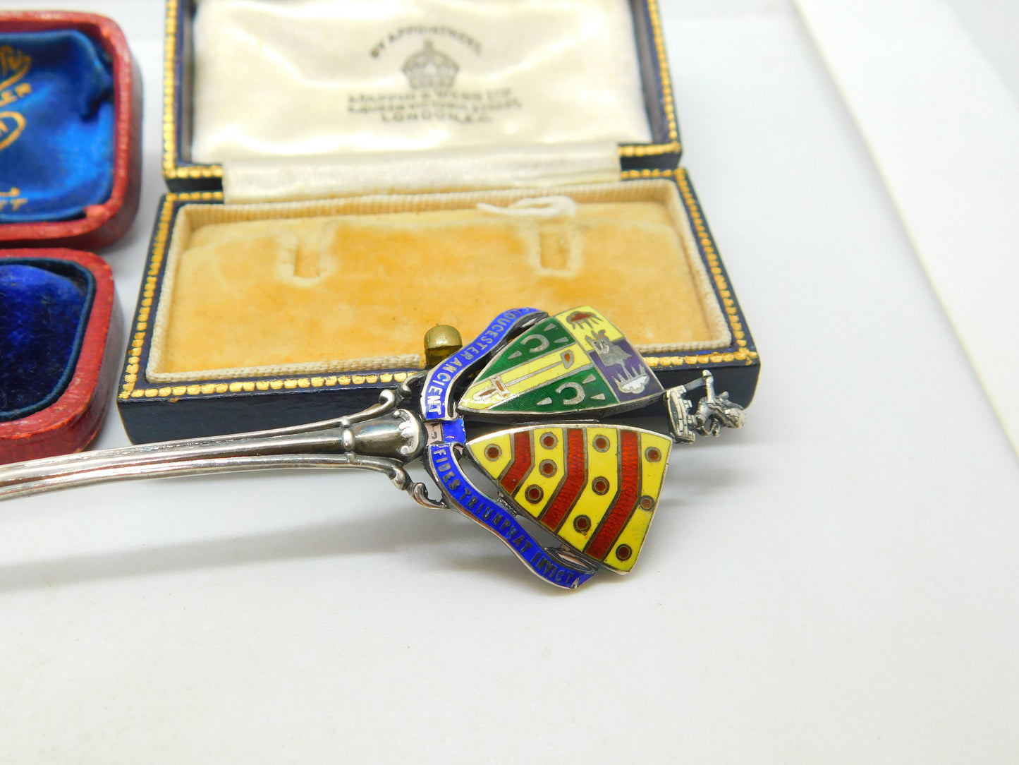 Sterling Silver & Enamel Gloucester Souvenir Spoon Antique 1912 Birmingham