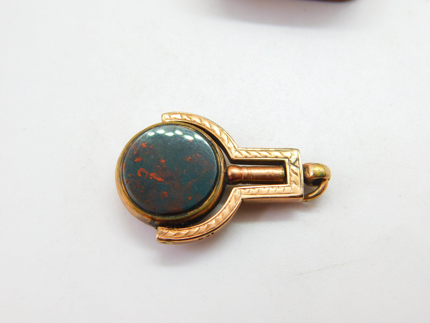 Victorian 10ct Gold, Bloodstone & Carnelian Watch Key Spinner Fob Antique c1900