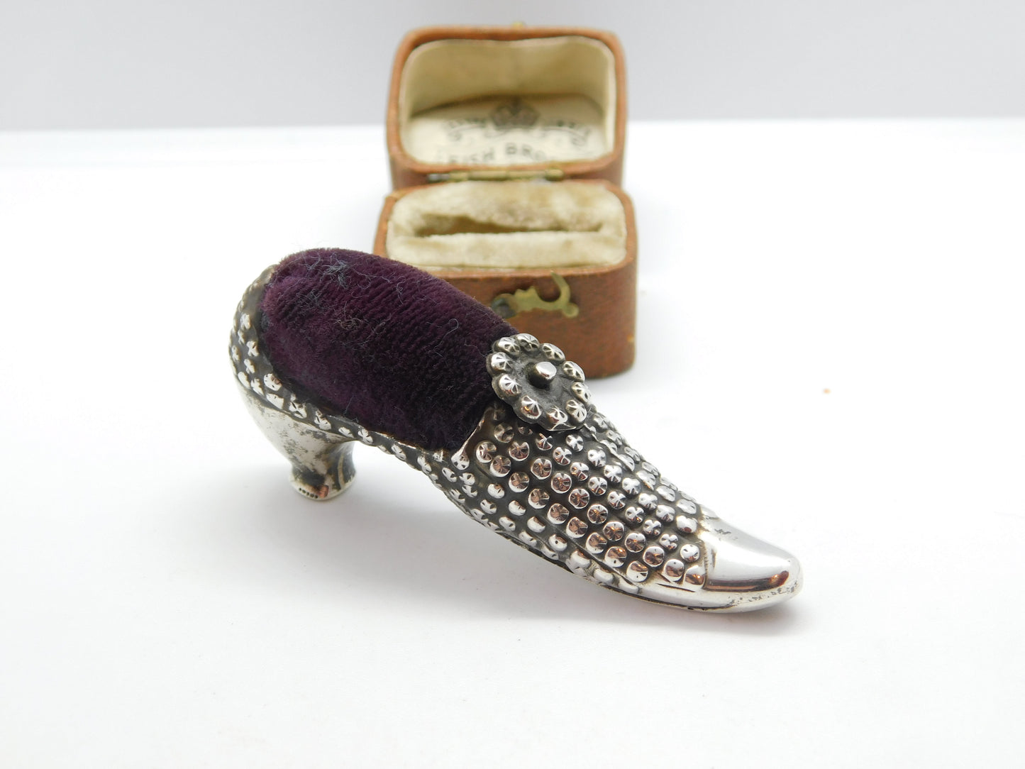 Edwardian Sterling Silver High-Heeled Shoe Novelty Pin Cushion 1905 Antique