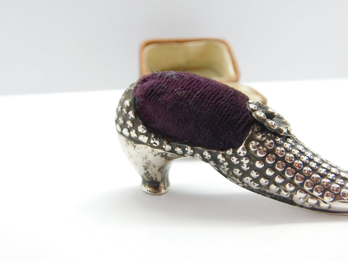 Edwardian Sterling Silver High-Heeled Shoe Novelty Pin Cushion 1905 Antique