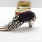 Edwardian Sterling Silver High-Heeled Shoe Novelty Pin Cushion 1905 Antique