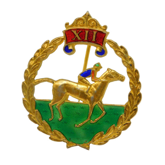 Gold on Sterling Silver & Enamel Horse Racing Brooch Vintage 1968 Birmingham