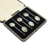 Boxed Set of Sterling Silver & Floral Enamel Coffee Spoons Vintage 1955 Birmingham