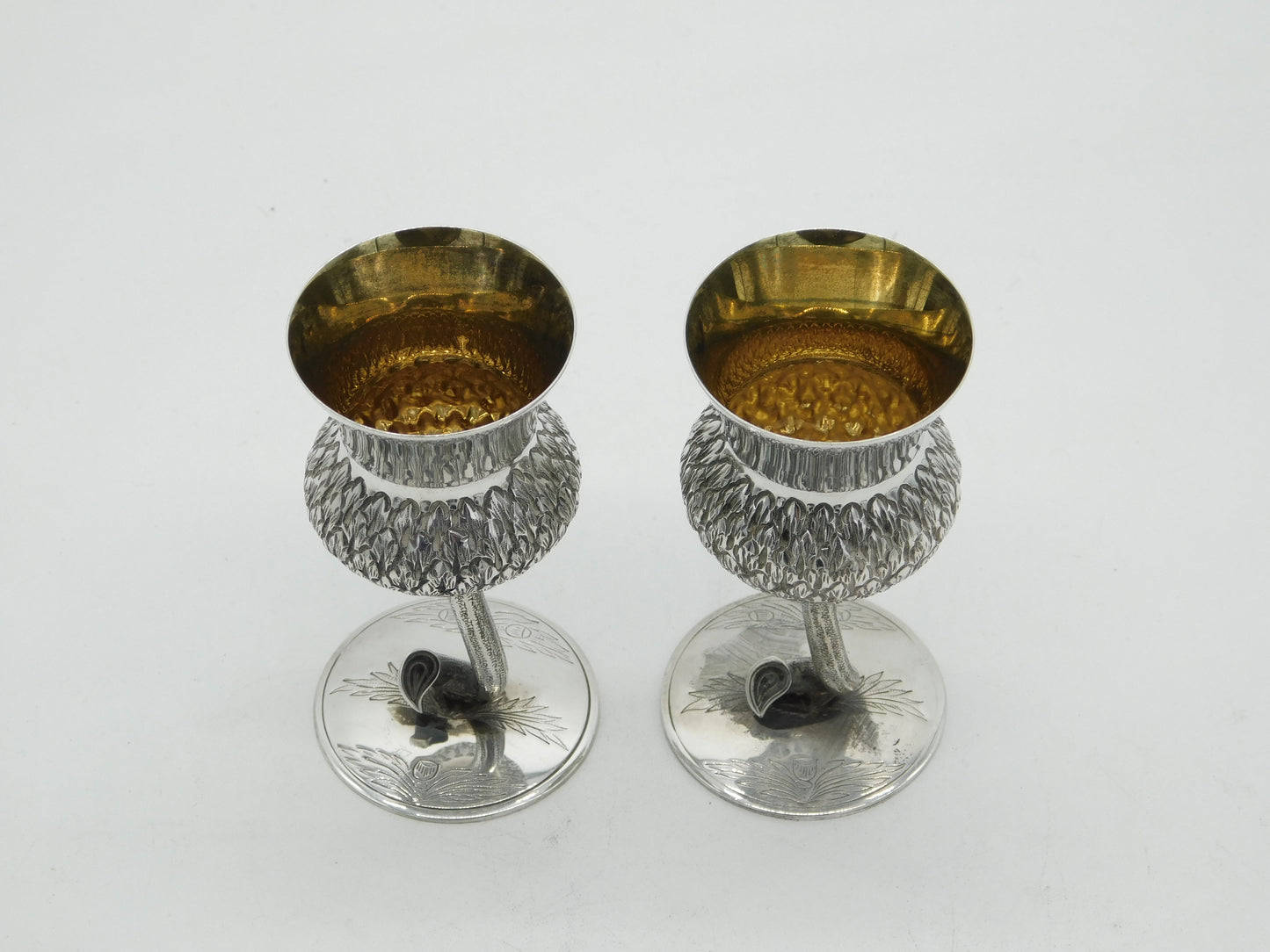 Scottish Sterling Silver Pair of Thistle Whisky Shot Tot Goblets Vintage 2007