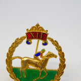 Gold on Sterling Silver & Enamel Horse Racing Brooch Vintage 1968 Birmingham