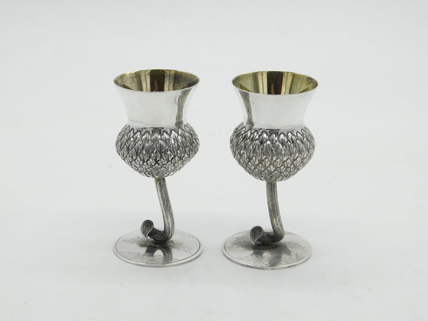 Scottish Sterling Silver Pair of Thistle Whisky Shot Tot Goblets Vintage 2007