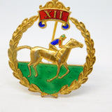 Gold on Sterling Silver & Enamel Horse Racing Brooch Vintage 1968 Birmingham