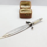 Victorian Sterling Silver Mother of Pearl Sword Shape Bookmark 1889 Antique