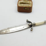 Victorian Sterling Silver Mother of Pearl Sword Shape Bookmark 1889 Antique