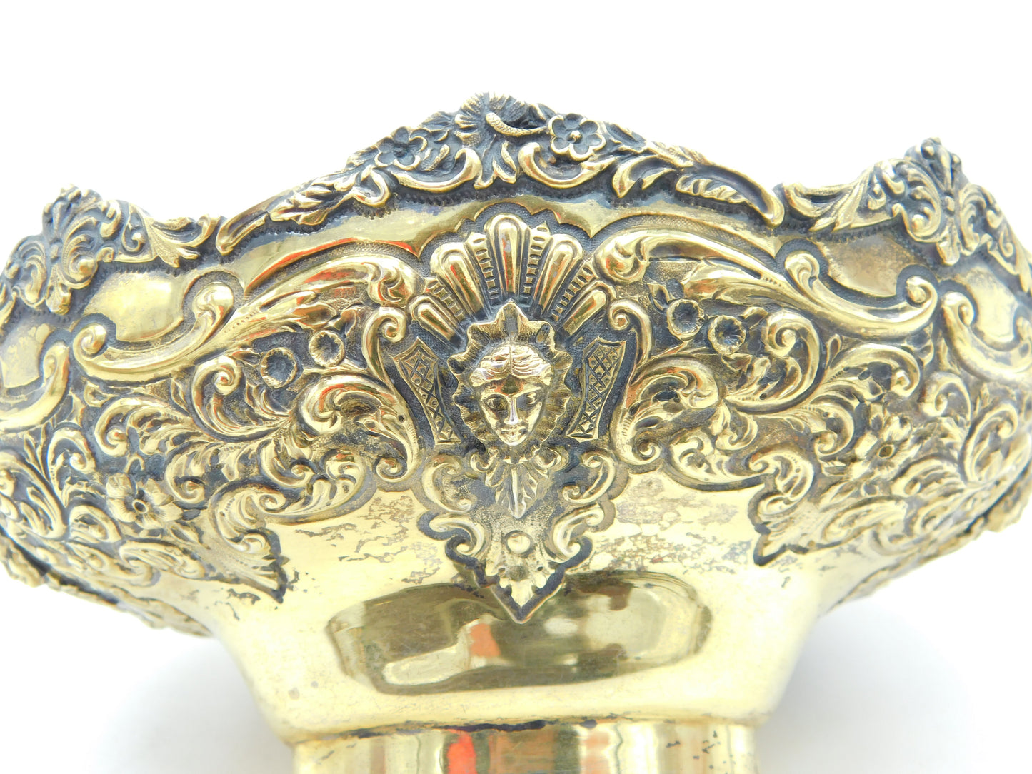 Edwardian Sterling Silver Gilt Floral & Cherub Pattern Sugar Bowl 1908 Antique