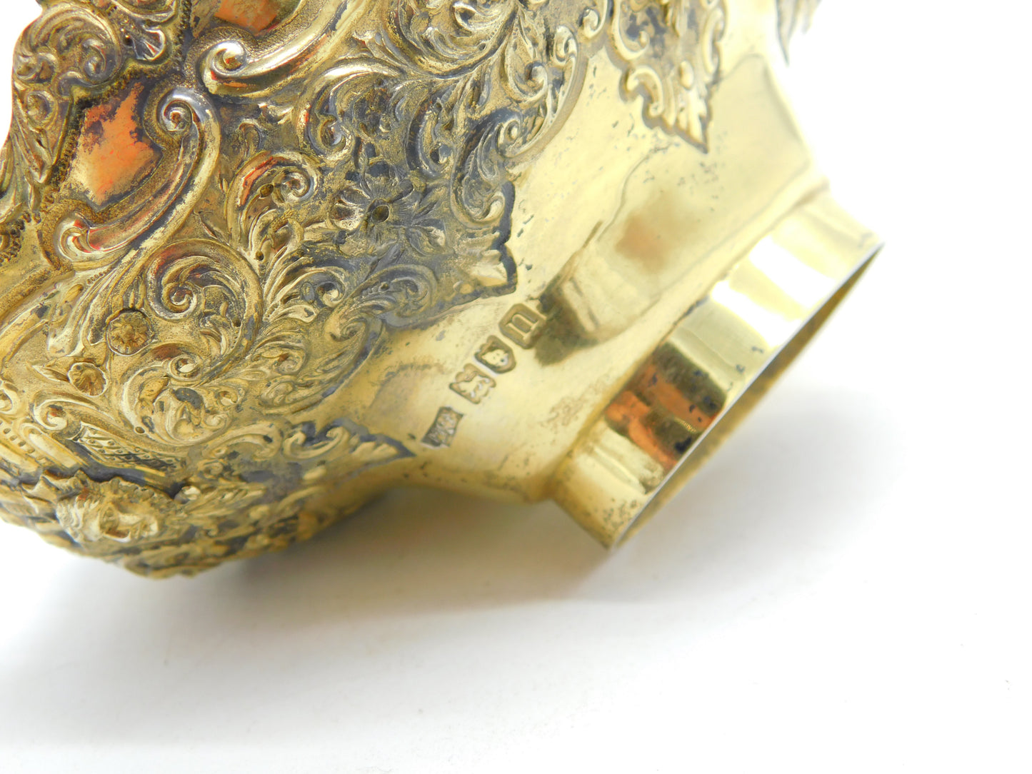 Edwardian Sterling Silver Gilt Floral & Cherub Pattern Sugar Bowl 1908 Antique