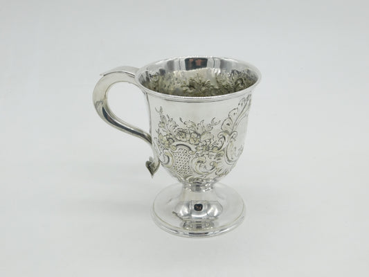 Victorian Silver Plated Art Nouveau Floral Christening Mug c1890 Antique