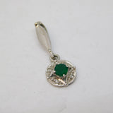 9ct White Gold, Emerald & Diamond Drop Pendant Vintage c1990 Birmingham