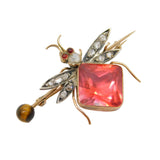 Victorian 9ct Gold, Old-Cut Diamond, Pink Paste Insect Brooch Antique c1880s