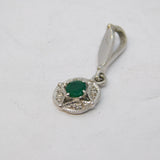 9ct White Gold, Emerald & Diamond Drop Pendant Vintage c1990 Birmingham
