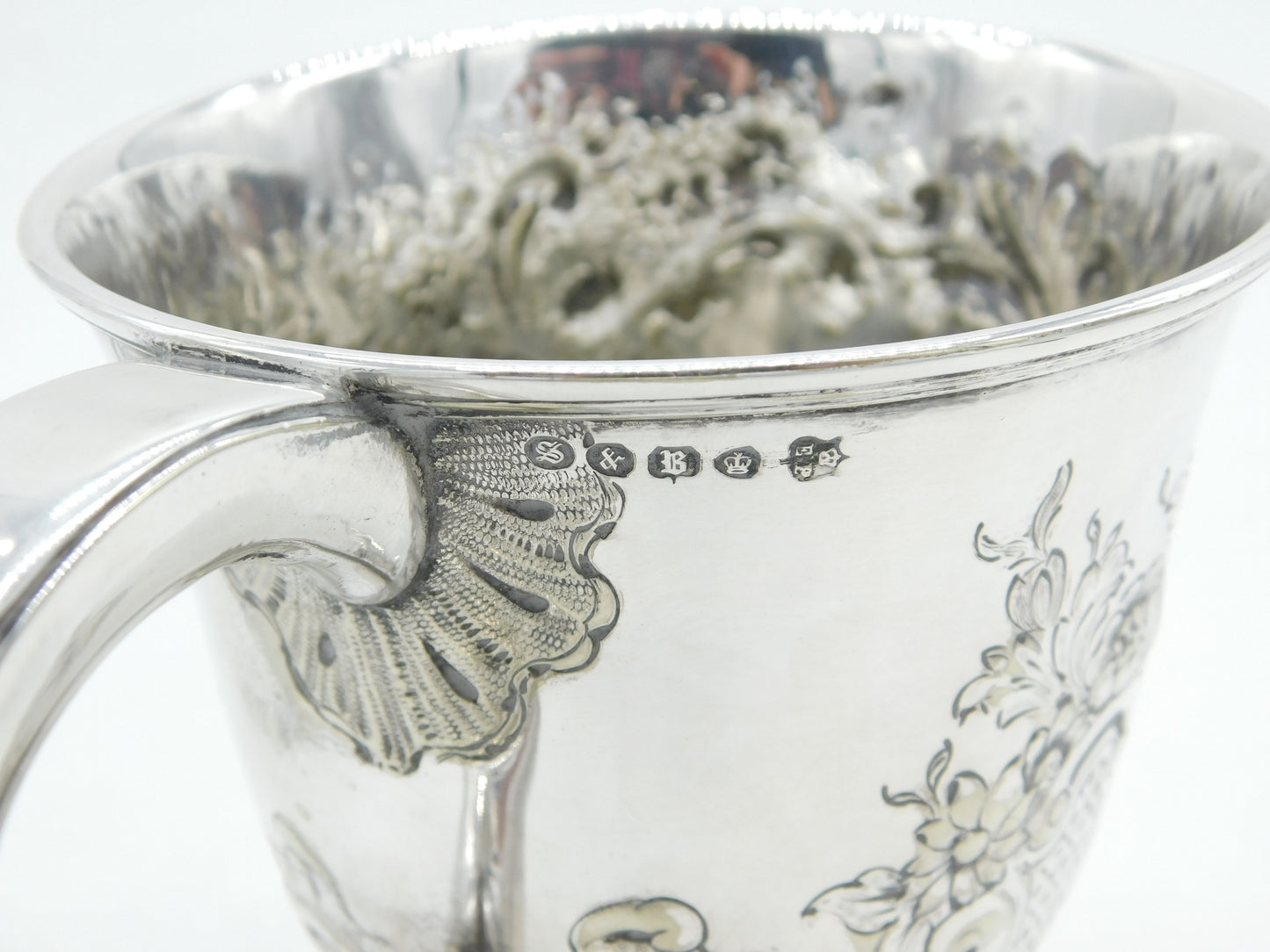 Victorian Silver Plated Art Nouveau Floral Christening Mug c1890 Antique