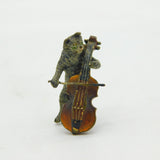 Victorian Cold Painted Vienna Bronze Cat Playing Cello Miniature Figure Antique c1860