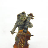 Victorian Cold Painted Vienna Bronze Cat Playing Cello Miniature Figure Antique c1860