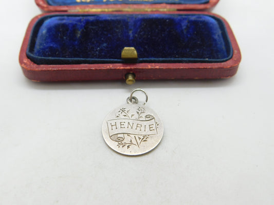 Victorian Sterling Silver 'Henrie' Threepence Coin Love Token Charm Antique 1890