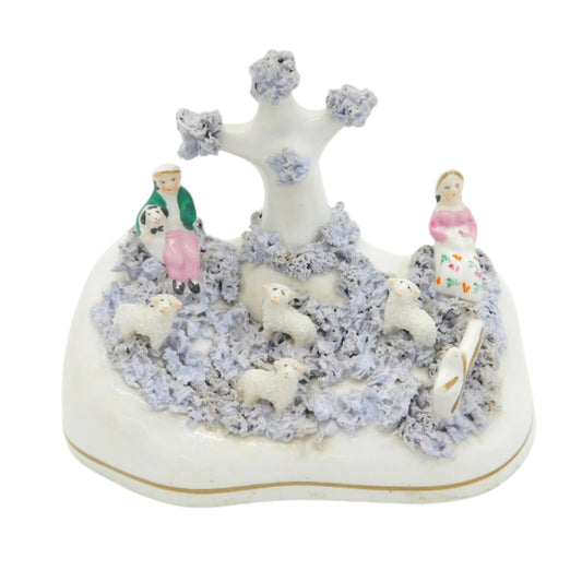19th Century Staffordshire Porcelaneous Shepherd & Sheep Figure Group Antique Georgian