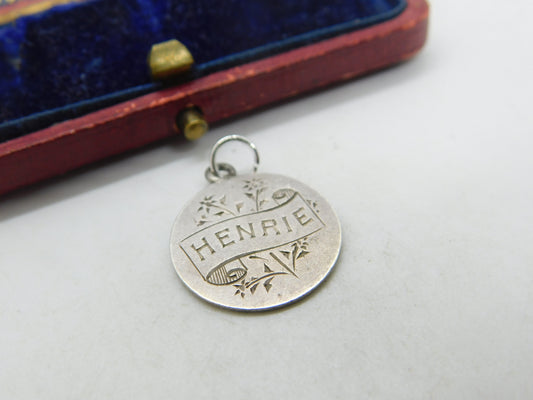 Victorian Sterling Silver 'Henrie' Threepence Coin Love Token Charm Antique 1890