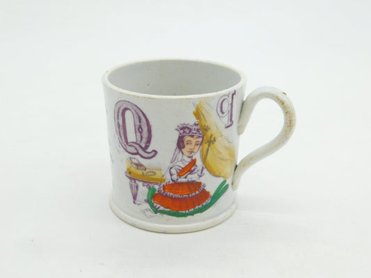 Victorian Novelty Transferware Teacup Robert Peel & Queen Victoria c1845 Antique