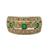 9ct Yellow Gold, Emerald & Spinel Set Three-Tier Dress Ring Vintage c1990