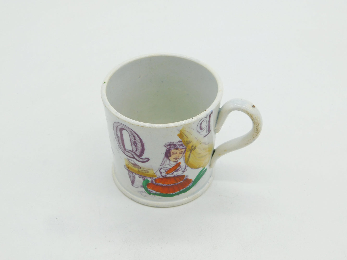 Victorian Novelty Transferware Teacup Robert Peel & Queen Victoria c1845 Antique